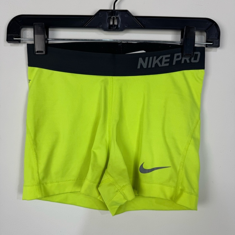 Nike Dri Fit Neon Yellow Spanx Shorts Cheer Athletic Running Gym